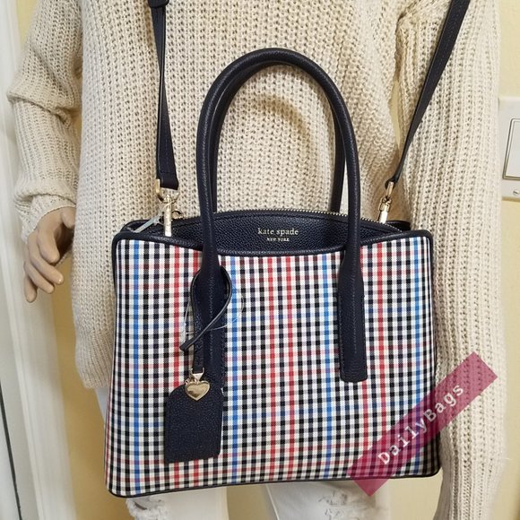 kate spade Handbags - NWT KATE SPADE 100% AUTHENTIC MARGAUX SATCHEL CROSSBODY PLAID BLUE PXR00441